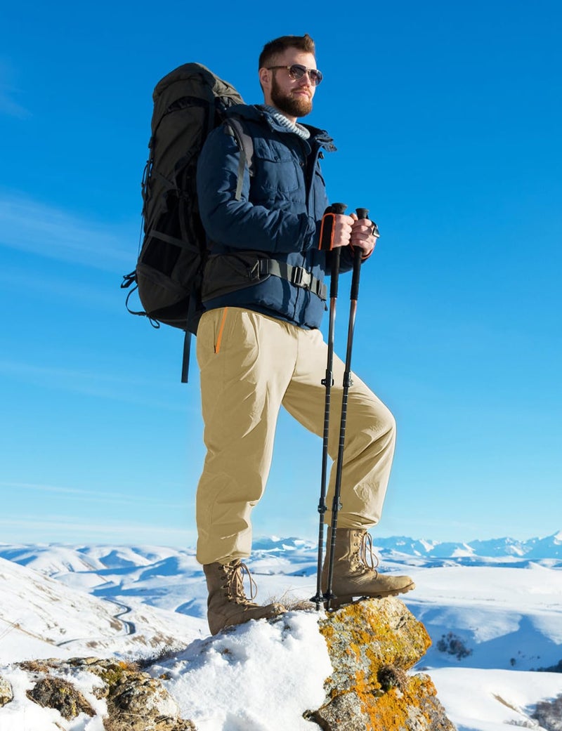 TBMPOY Men's Snow Ski Hiking Pants Waterproof Fleece Lined Pants Outdoor Mountain Softshell with Belt 02 Thick Light Khaki XL - Image 3