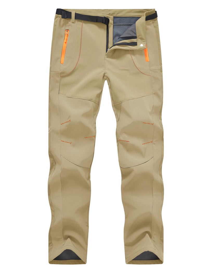 TBMPOY Men's Snow Ski Hiking Pants Waterproof Fleece Lined Pants Outdoor Mountain Softshell with Belt 02 Thick Light Khaki XL - Image 1
