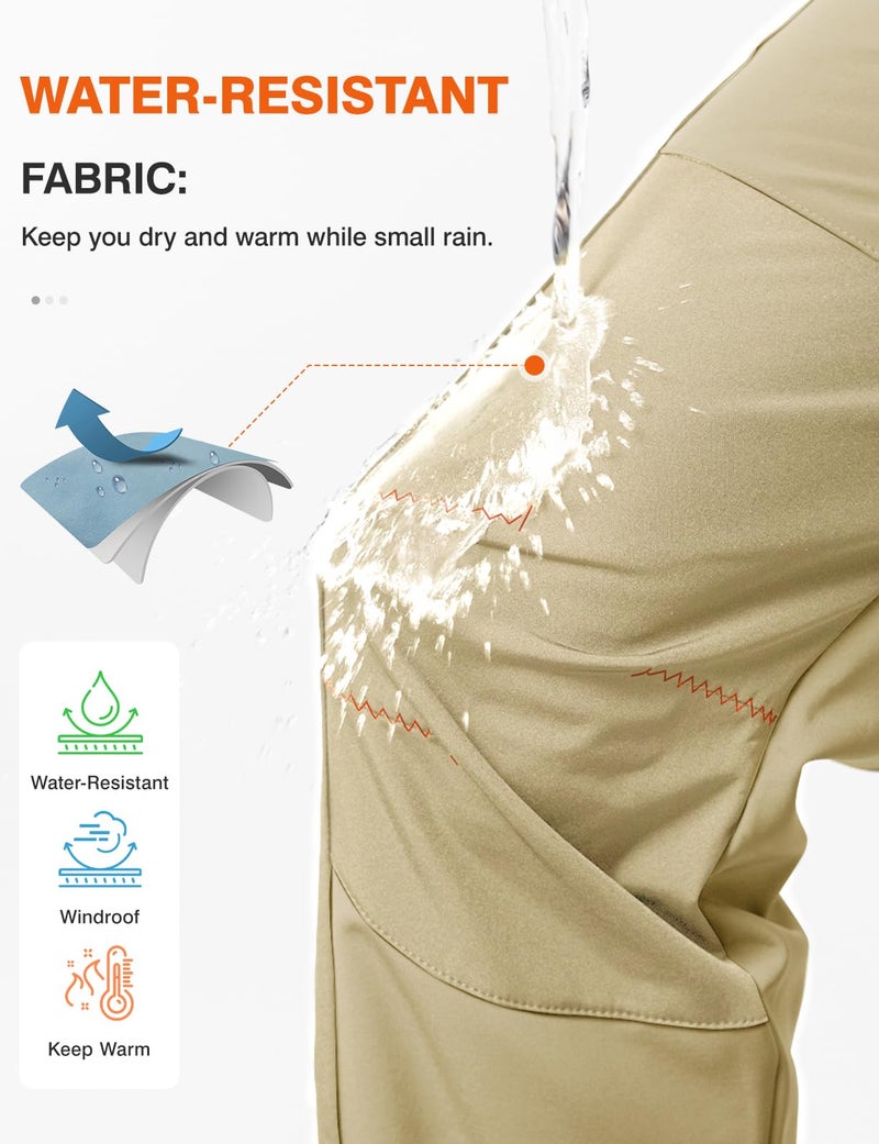 TBMPOY Men's Snow Ski Hiking Pants Waterproof Fleece Lined Pants Outdoor Mountain Softshell with Belt 02 Thick Light Khaki XL - Image 5