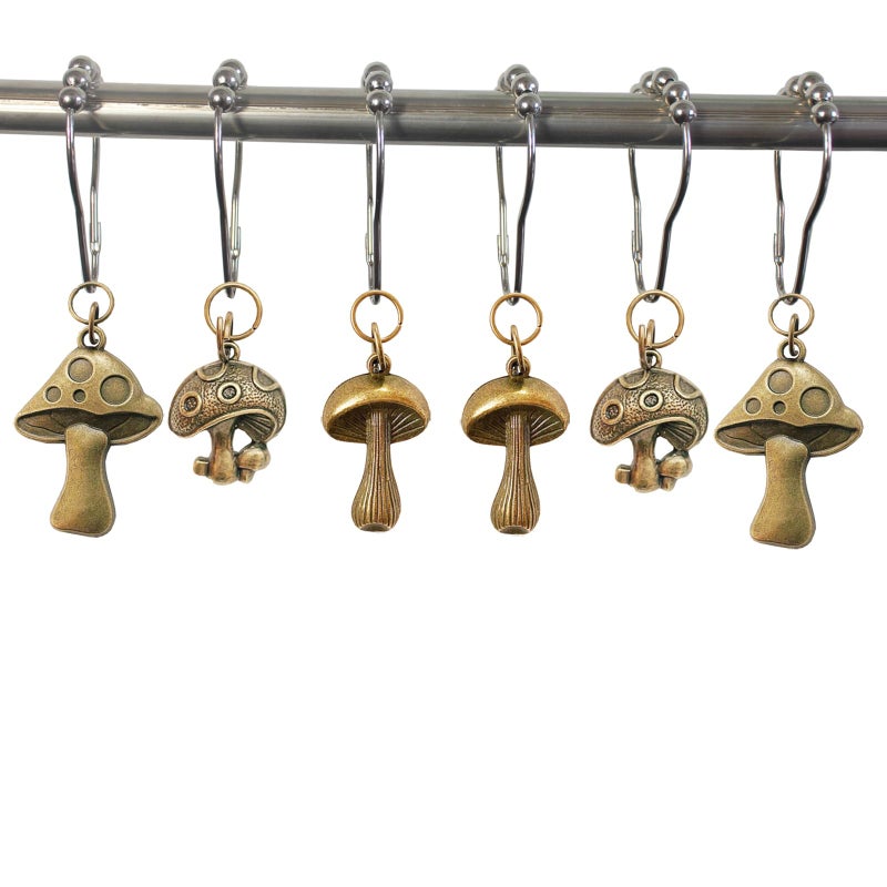 Daxingbu Mushroom Shower Curtain Hooks, 12Pcs Rustproof Metal Cute Retro Mushroom Shower Curtain Hooks Rings for Boho Fairy Forest Country Cottagecore Style Home Bathroom Decor (Bronze) - Image 5