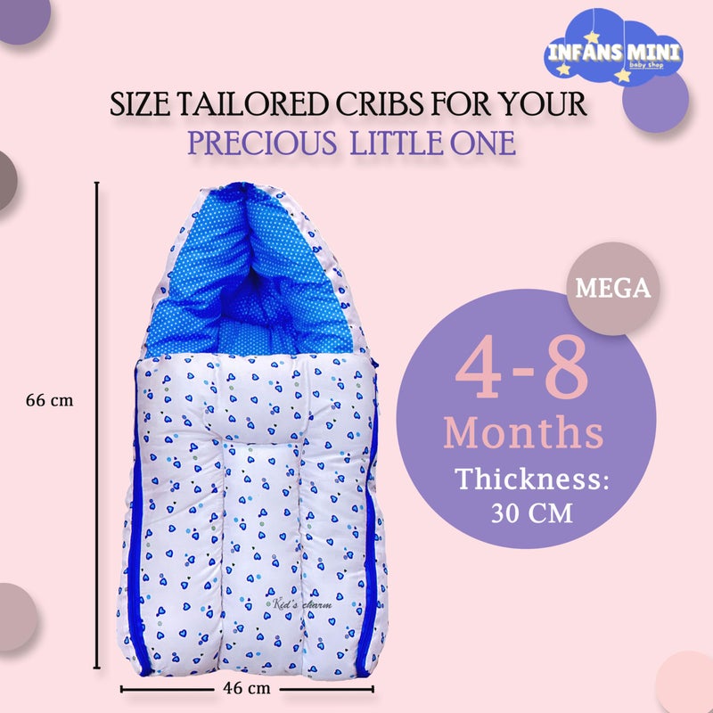Infans Mini إنفانس ميني ليتل هارت ميغا 3 في 1 سرير قطن للأطفال مع حقيبة نوم مطبوعة - سرير للأطفال - محمول للأطفال للذكور والإناث سهل الحمل، خفيف الوزن لحمل الأطفال حديثي الولادة من 4-8 أشهر (أزرق) - Image 2