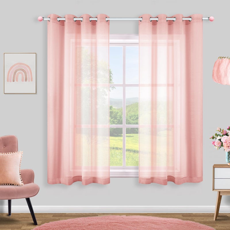 KOUFALL Pink Bathroom Window CurtainSheer Short Curtains for Kitchen Girls Room Bedroom Nursery45 Inch Length