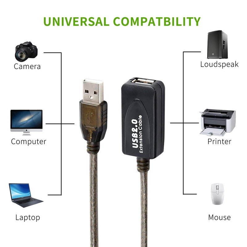 كابل تمديد نشط من USB 2.0 من نوع A ذكر إلى أنثى بطول 100 قدم، سرعة عالية 480 ميجابت في الثانية - Image 5
