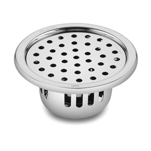Lipka 4 Inches Round Shaped Classic Floor Water Drain with Cockroach Trap/Jali and Plain Holes, 304 Grade Stainless Steel Grating Trap Drain Cover for Rust-Free, Corrosion-Resistant, Durable (Silver) - Image 1