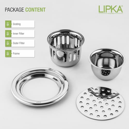 Lipka 4 Inches Round Shaped Classic Floor Water Drain with Cockroach Trap/Jali and Plain Holes, 304 Grade Stainless Steel Grating Trap Drain Cover for Rust-Free, Corrosion-Resistant, Durable (Silver) - Image 5