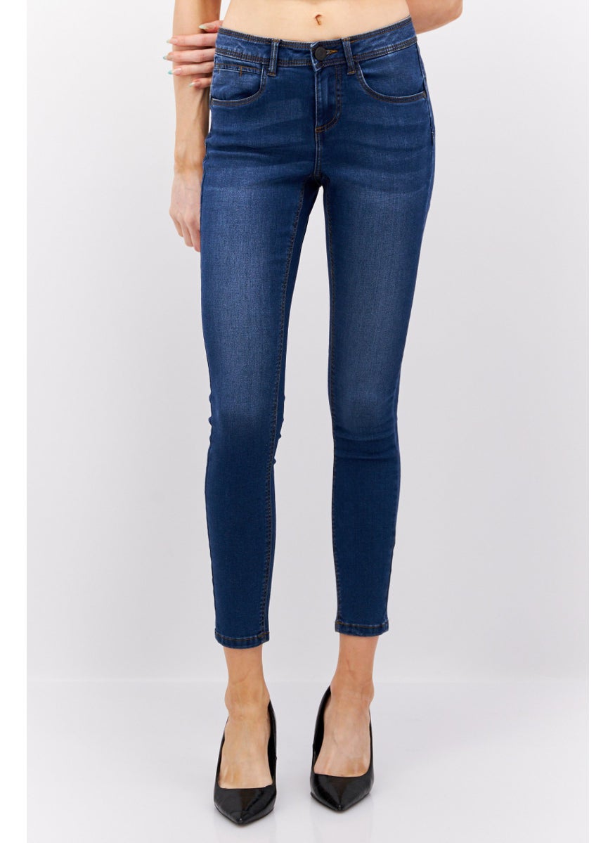 NOISY MAY Women Slim Fit Washed Stretchable Slim Leg Jeans, Med Blue  - Image 1