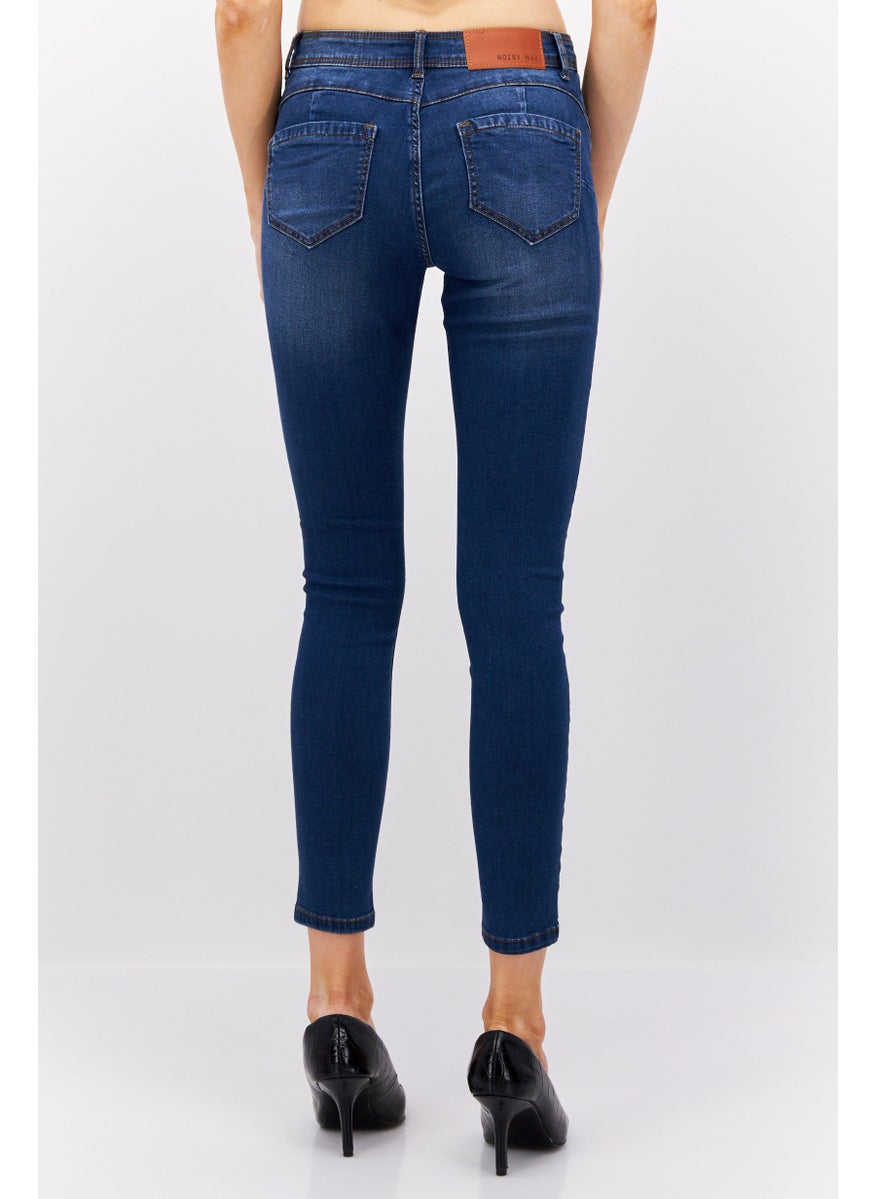 NOISY MAY Women Slim Fit Washed Stretchable Slim Leg Jeans, Med Blue  - Image 3