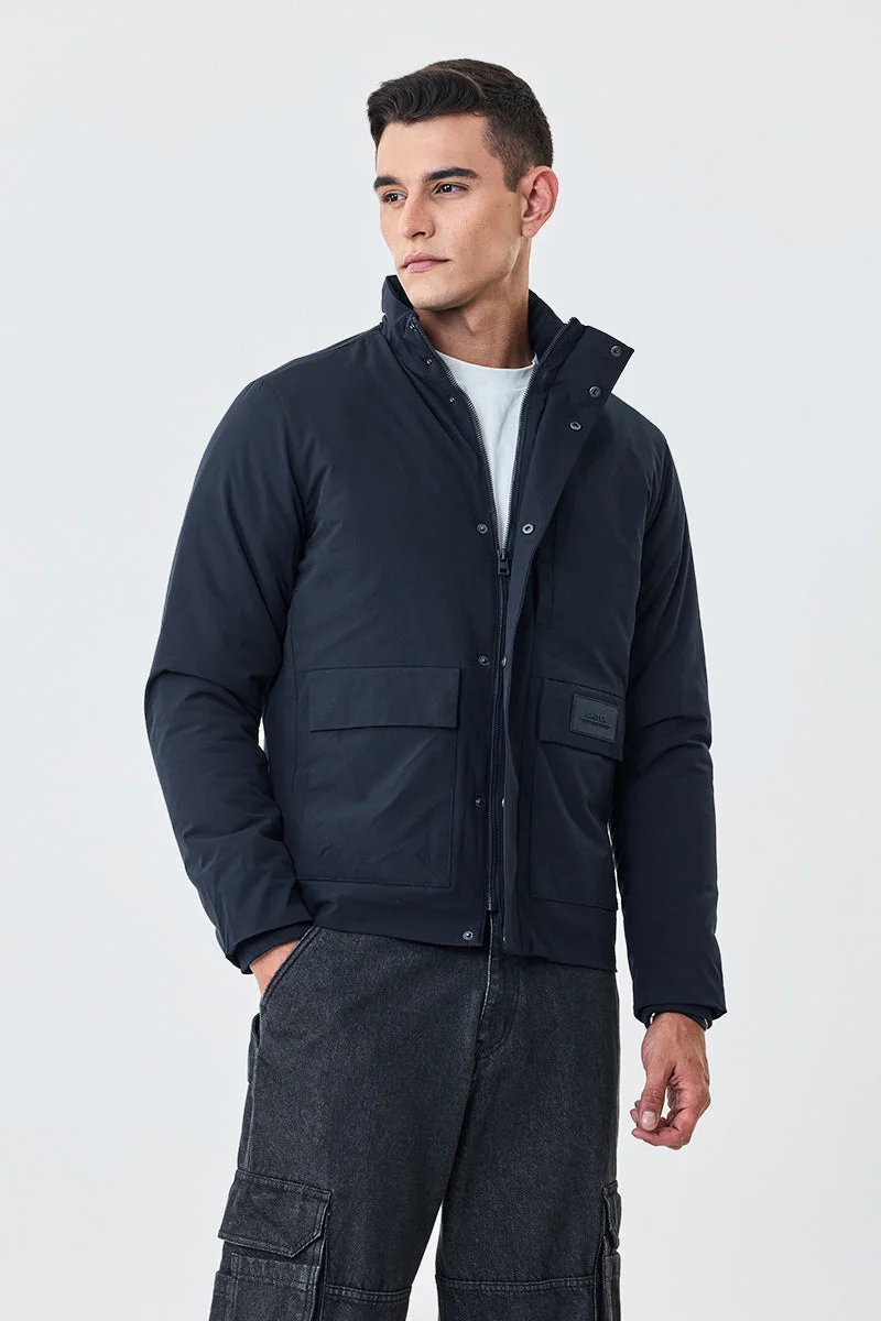 سنيتش Navy Solid Long Sleeve Regular Fit Jacket