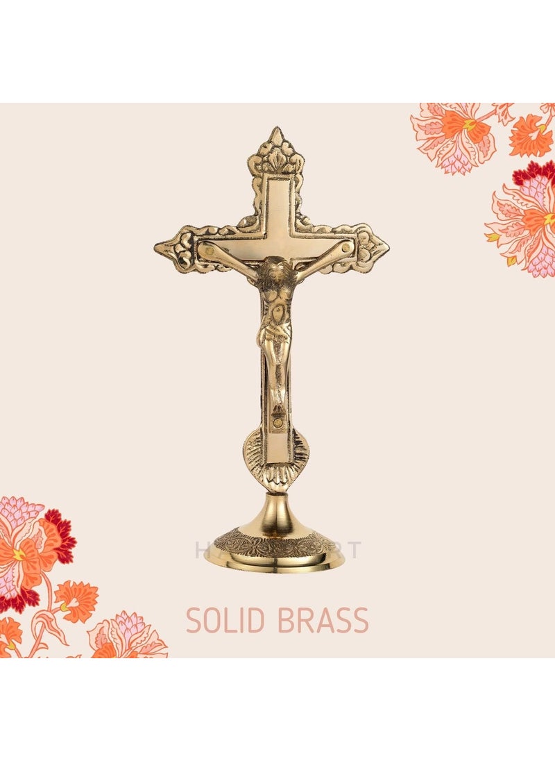 Hashcart Hashcart Brass Crucifix Cross With Stand  Jesus Crucifix Table Cross  Brass Jesus Christ Statue for Home Office Church Christian Decor  6 inch  - Image 2