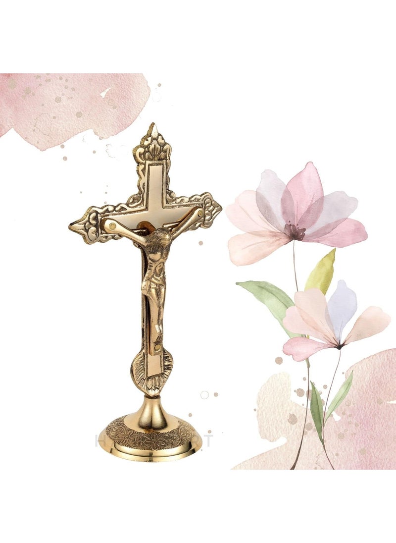 Hashcart Hashcart Brass Crucifix Cross With Stand  Jesus Crucifix Table Cross  Brass Jesus Christ Statue for Home Office Church Christian Decor  6 inch  - Image 1