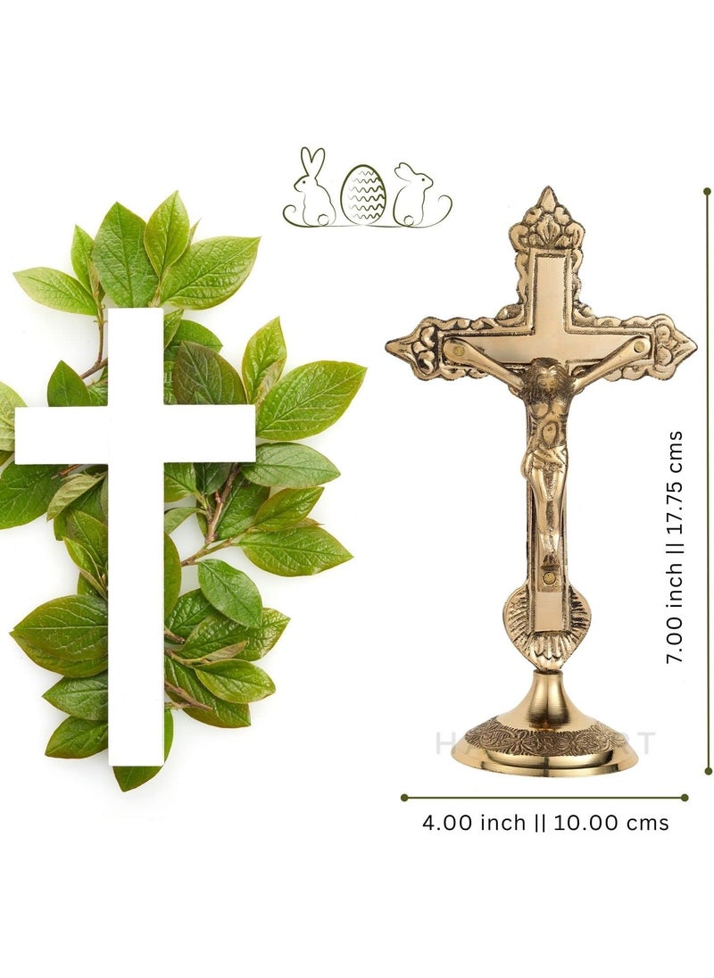 Hashcart Hashcart Brass Crucifix Cross With Stand  Jesus Crucifix Table Cross  Brass Jesus Christ Statue for Home Office Church Christian Decor  6 inch  - Image 5
