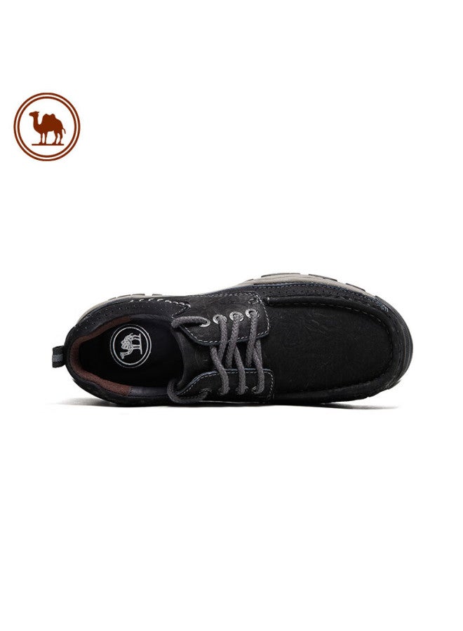 CAMELJEANS Camel Men's Casual Sports Shoes Retro Cowhide Work Shoes Thick-soled Fashion All-match P14a307615 Black Size 40 - Image 4