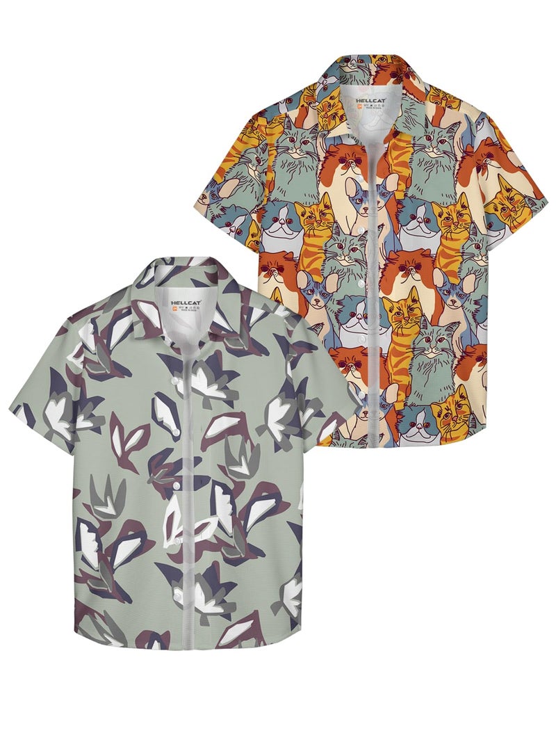 HELLCAT Green, Yellow Trendy Regular Fit Printed Causal Shirt for Boys - Pack of 2_Green/Yellow_3-4 Years - Image 1
