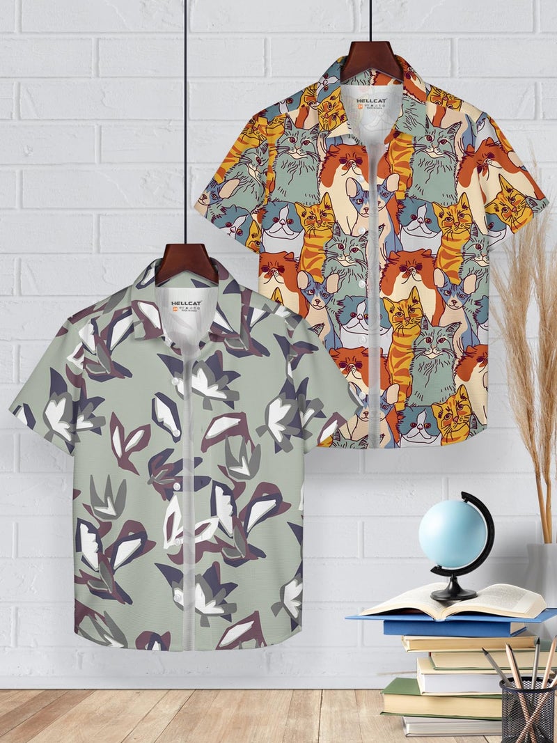 HELLCAT Green, Yellow Trendy Regular Fit Printed Causal Shirt for Boys - Pack of 2_Green/Yellow_3-4 Years - Image 2