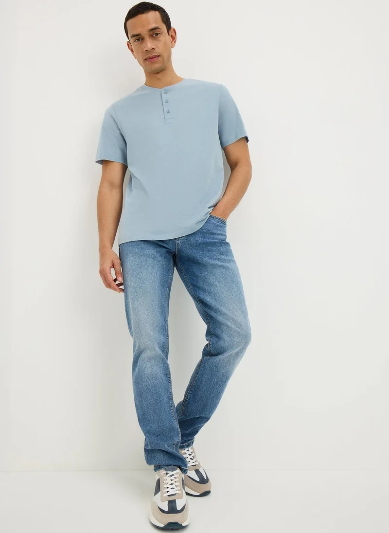 ماتلان Blue Grandad Collar T-Shirt
