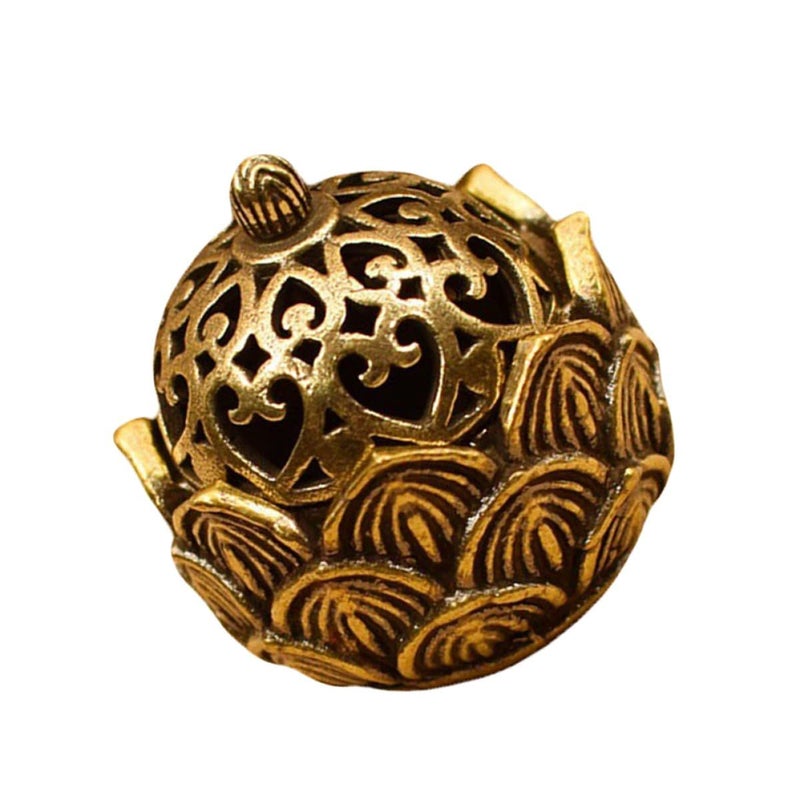 حامل البخور النحاسي العتيق على شكل لوتس مع غطاء لعطر المنزل والتأمل - Image 2
