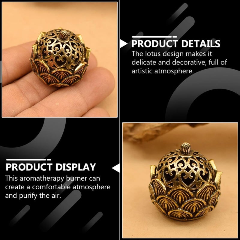 حامل البخور النحاسي العتيق على شكل لوتس مع غطاء لعطر المنزل والتأمل - Image 5