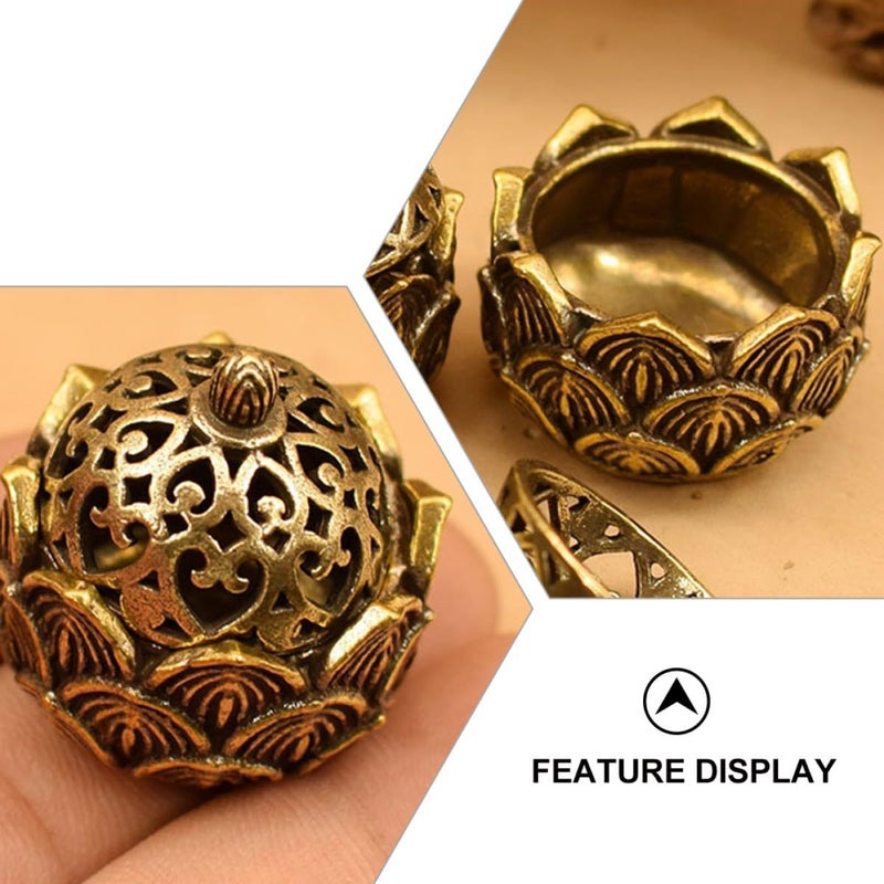 حامل البخور النحاسي العتيق على شكل لوتس مع غطاء لعطر المنزل والتأمل - Image 4