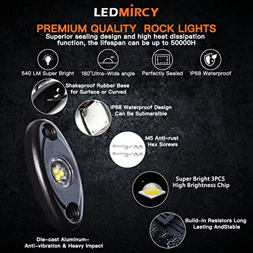 LEDMIRCY White Rock Lights,LEDMIRCY High Power Underbody Pure White LED Rock Lights for UTV Trucks Off Road RZR Auto Car Boat ATV SUV Waterproof High Power Neon Trail Rig Light Shockproof Pack of 20 - Image 4
