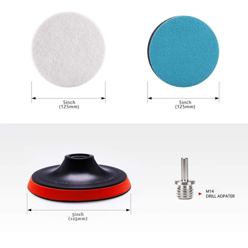 ZFE 5Inch Glass polishing Pads, 10Pcs Wool Felt Disc Glass Polishing Kit Buffing Pads Sanding Discs with Backing Pad and M14 Drill Adapter for Rotary Tools Polish Glass and Metal - Image 2