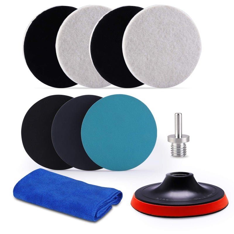 ZFE 5Inch Glass polishing Pads, 10Pcs Wool Felt Disc Glass Polishing Kit Buffing Pads Sanding Discs with Backing Pad and M14 Drill Adapter for Rotary Tools Polish Glass and Metal - Image 1