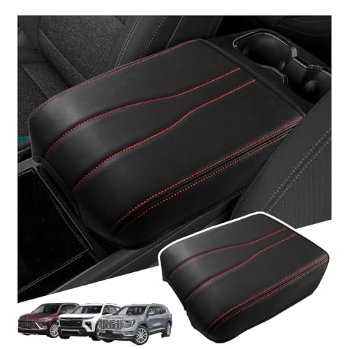 Sinminou Center Console Armrest Cover Compatible with 2024-2026 Chevy Traverse/2024-2026 GMC Acadia/2025-2026 Buick Enclave Interior Accessories, Leather Middle Console Lid Pad Protector （Red Lines） - Image 1