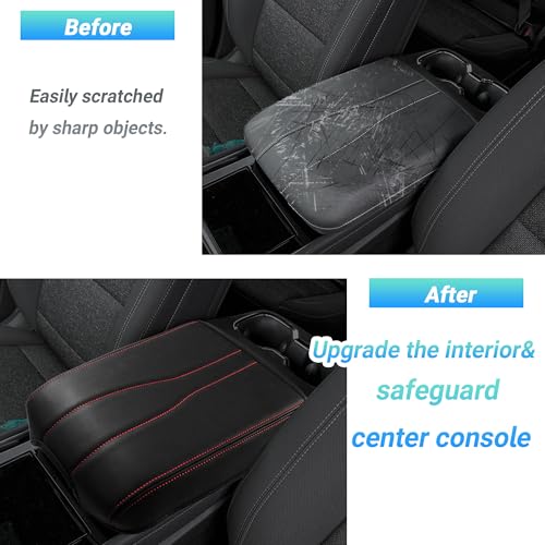 Sinminou Center Console Armrest Cover Compatible with 2024-2026 Chevy Traverse/2024-2026 GMC Acadia/2025-2026 Buick Enclave Interior Accessories, Leather Middle Console Lid Pad Protector （Red Lines） - Image 3