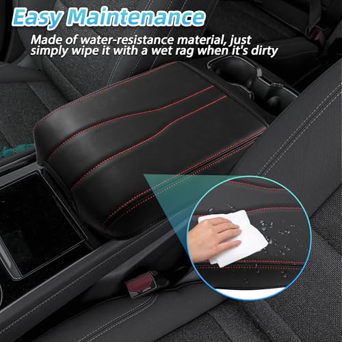 Sinminou Center Console Armrest Cover Compatible with 2024-2026 Chevy Traverse/2024-2026 GMC Acadia/2025-2026 Buick Enclave Interior Accessories, Leather Middle Console Lid Pad Protector （Red Lines） - Image 5