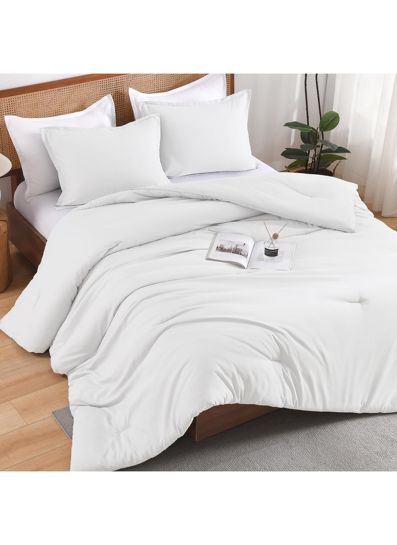 Andency Andency White Full Size Comforter Set  3 Pieces Boho Solid Reversible Bed Comforter Set  All Season Lightweight Soft Microfiber Bedding Comforter Set for Girls  Women  Adults  - Image 2