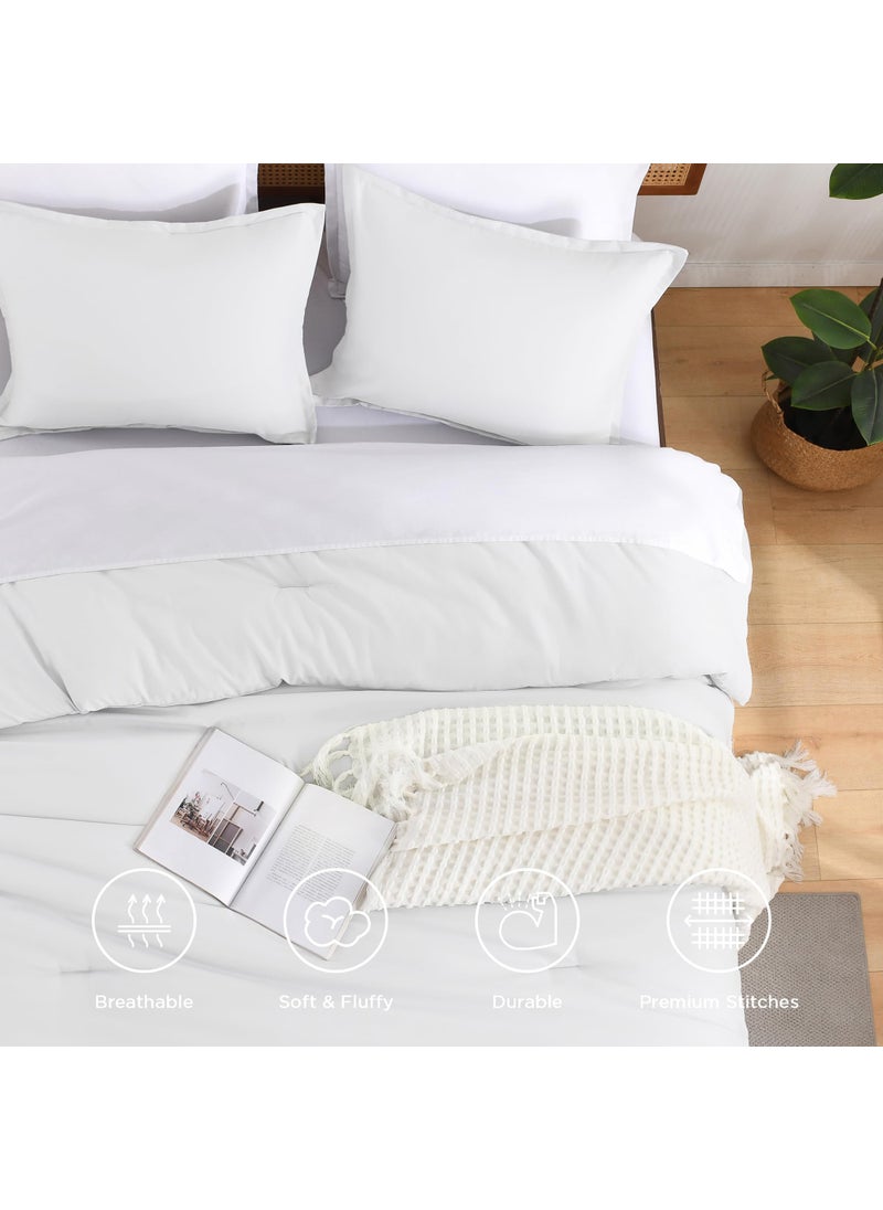 Andency Andency White Full Size Comforter Set  3 Pieces Boho Solid Reversible Bed Comforter Set  All Season Lightweight Soft Microfiber Bedding Comforter Set for Girls  Women  Adults  - Image 3