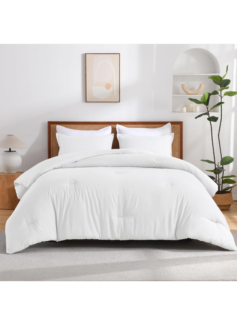 Andency Andency White Full Size Comforter Set  3 Pieces Boho Solid Reversible Bed Comforter Set  All Season Lightweight Soft Microfiber Bedding Comforter Set for Girls  Women  Adults  - Image 4
