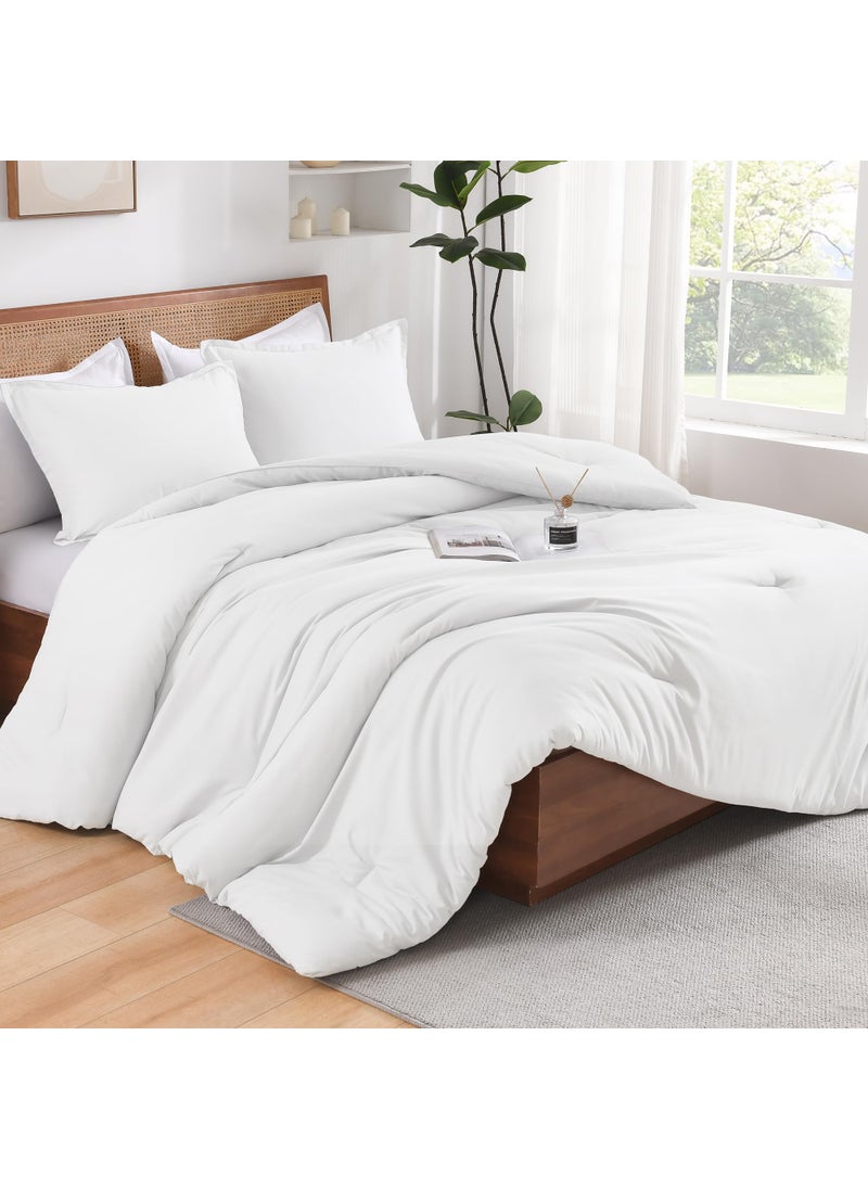 Andency Andency White Full Size Comforter Set  3 Pieces Boho Solid Reversible Bed Comforter Set  All Season Lightweight Soft Microfiber Bedding Comforter Set for Girls  Women  Adults  - Image 1