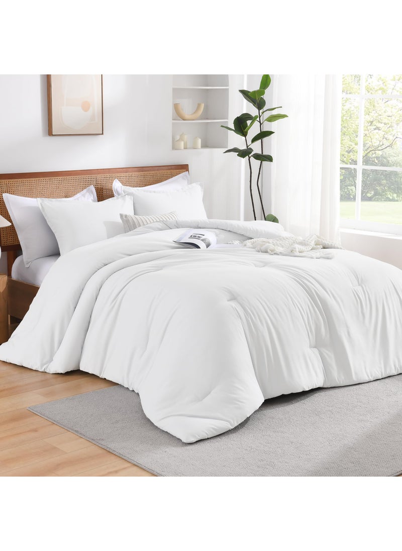 Andency Andency White Full Size Comforter Set  3 Pieces Boho Solid Reversible Bed Comforter Set  All Season Lightweight Soft Microfiber Bedding Comforter Set for Girls  Women  Adults  - Image 5