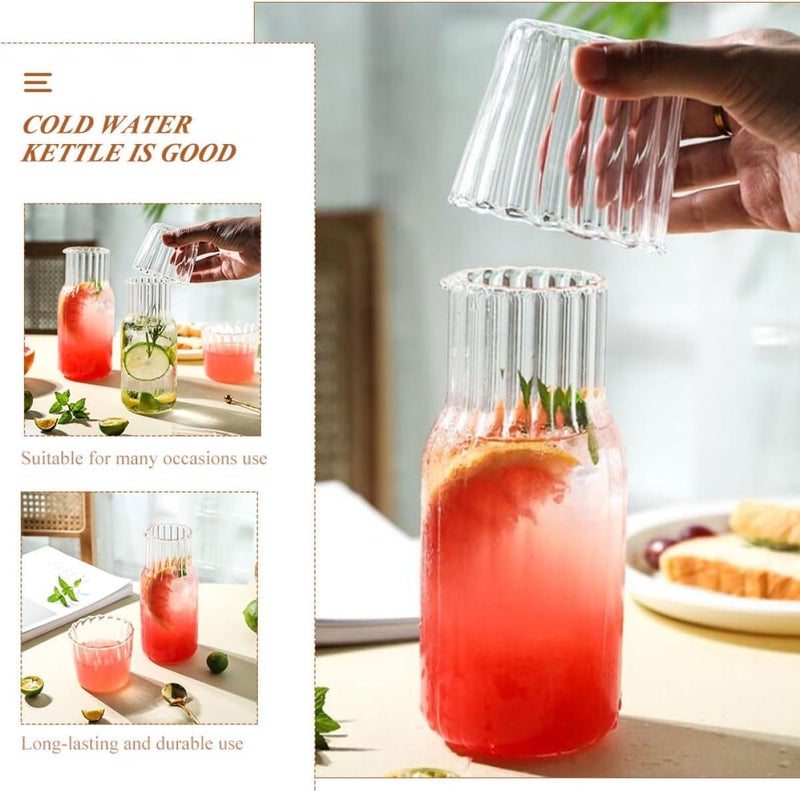 مجموعة إبريق الماء البارد والكؤوس الزجاجية من البوروسيليكات عالية الجودة من BESTonZON، إبريق طاولة كبير السعة للاستخدام المنزلي وبجانب السرير، إبريق مشروبات متين لتقديم العصير والحليب - Image 4