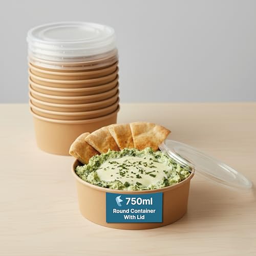 Kaagat® Disposable Round Paper Bowl with Lids | Food Takeout Containers for Hot/Cold Foods, Soup, Salad, Dessert, Pasta, Noodles | Microwavable, Leak-Proof Food Storage Containers- 750 ml, 25 Pack - Image 1