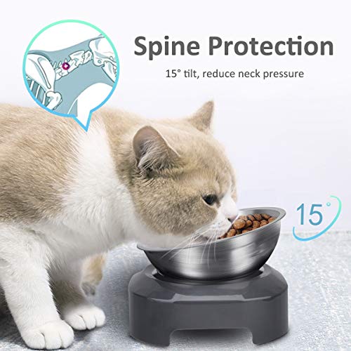 AYADA Raised Cat Food Bowl, Stainless Steel Cat Dish for Dry Wet Food Water, Anti Vomiting Elevated with Stand Ergonomic Lifted Slanted Tilted 15 Angle Metal Single Kitty Kitten Pet Bowl (Single) - Image 3