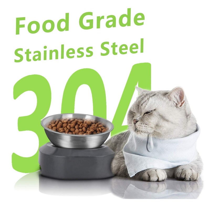 AYADA Raised Cat Food Bowl, Stainless Steel Cat Dish for Dry Wet Food Water, Anti Vomiting Elevated with Stand Ergonomic Lifted Slanted Tilted 15 Angle Metal Single Kitty Kitten Pet Bowl (Single) - Image 4