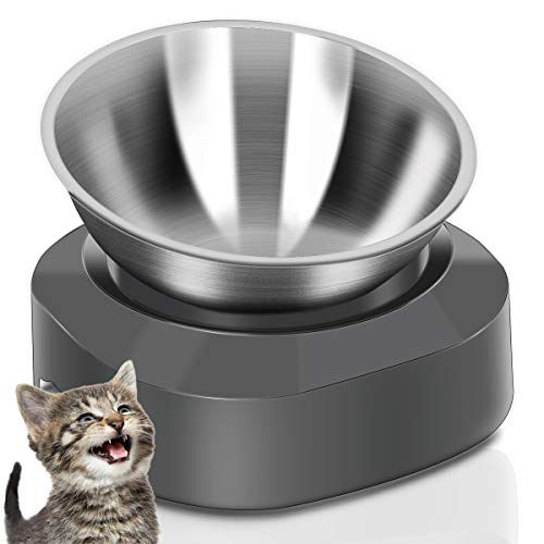 AYADA Raised Cat Food Bowl, Stainless Steel Cat Dish for Dry Wet Food Water, Anti Vomiting Elevated with Stand Ergonomic Lifted Slanted Tilted 15 Angle Metal Single Kitty Kitten Pet Bowl (Single) - Image 1