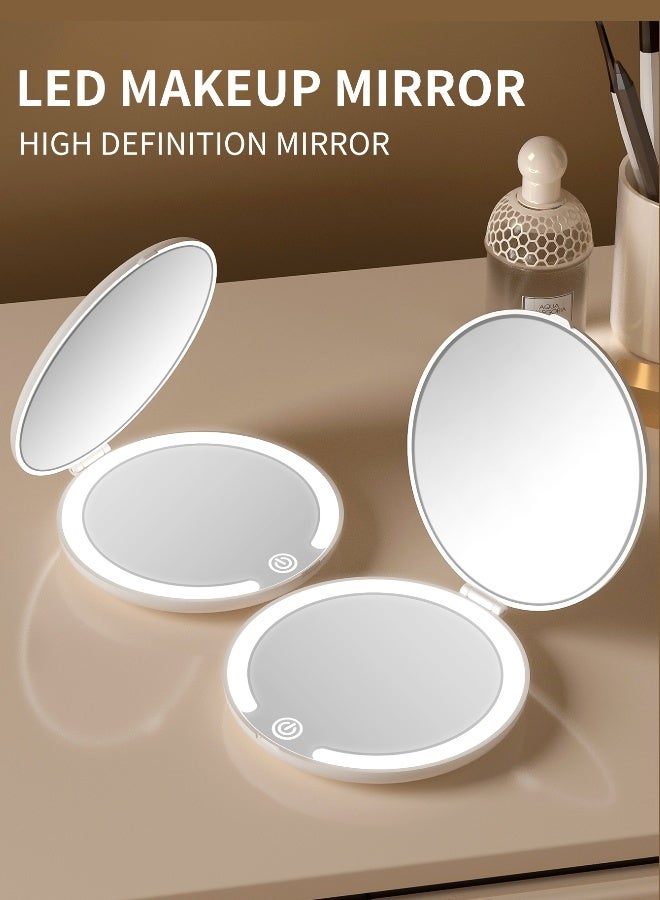 مرآة مكياج LED محمولة قابلة للطي مرآة قابلة للطي مرآة محمولة تعمل باللمس مرآة صغيرة قابلة لإعادة الشحن - Image 2