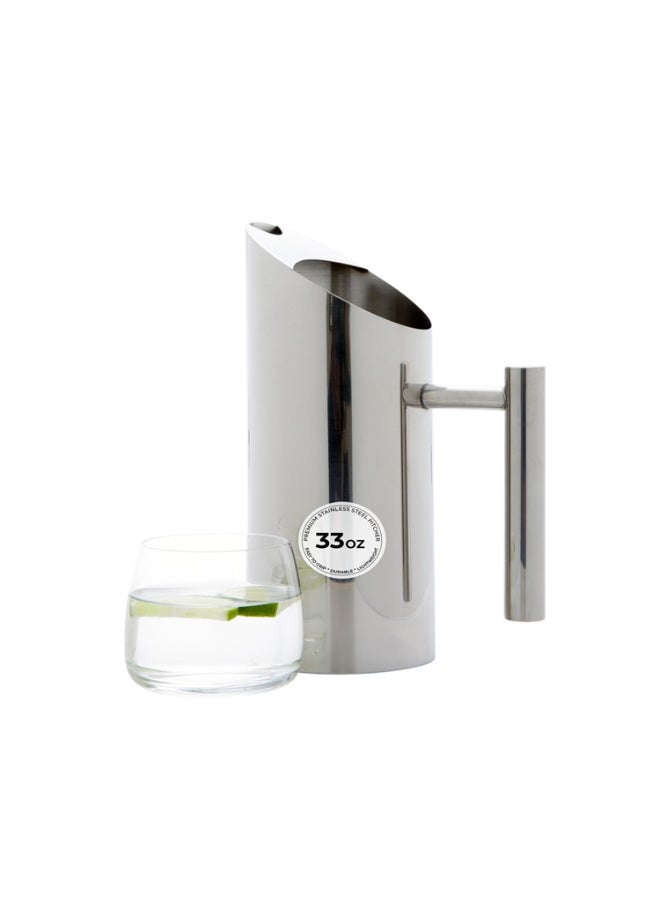 Restaurantware Met Lux 33 Ounce Modern Water Pitcher, 1 Dent-Resistant Metal Drink Pitcher - With Ice Guard, Built-In Handle, Polished Stainless Steel Water Serving Pitcher, For Water Or Iced Tea,  - Image 2