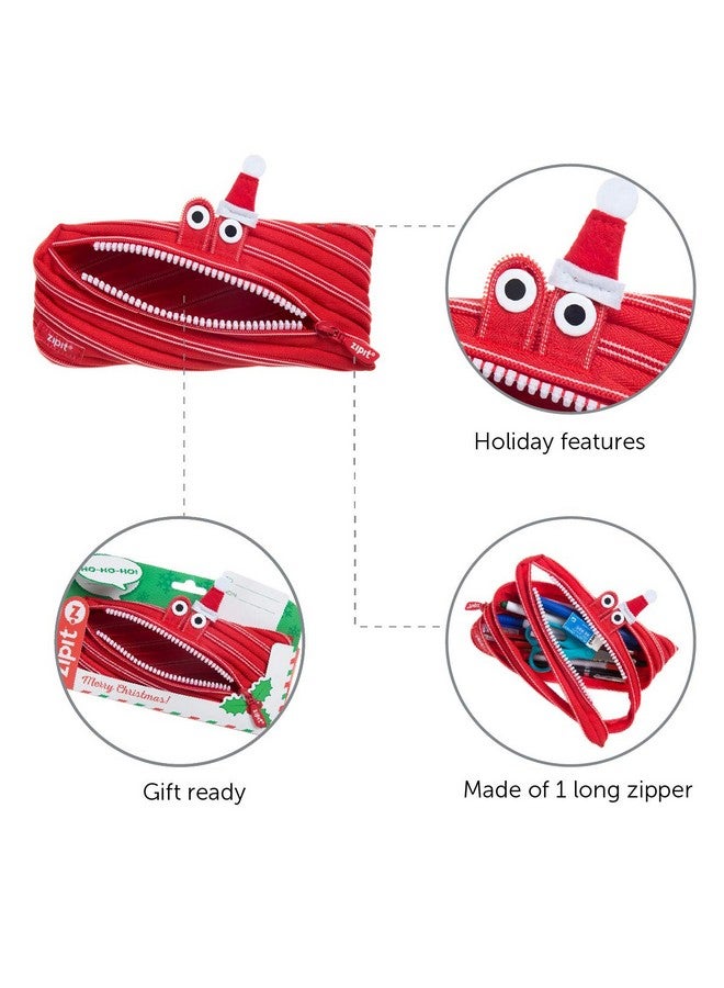 زيبيت حقيبة هدايا من البوليستر على شكل وحش عيد الميلاد، باللون الأحمر - Image 4
