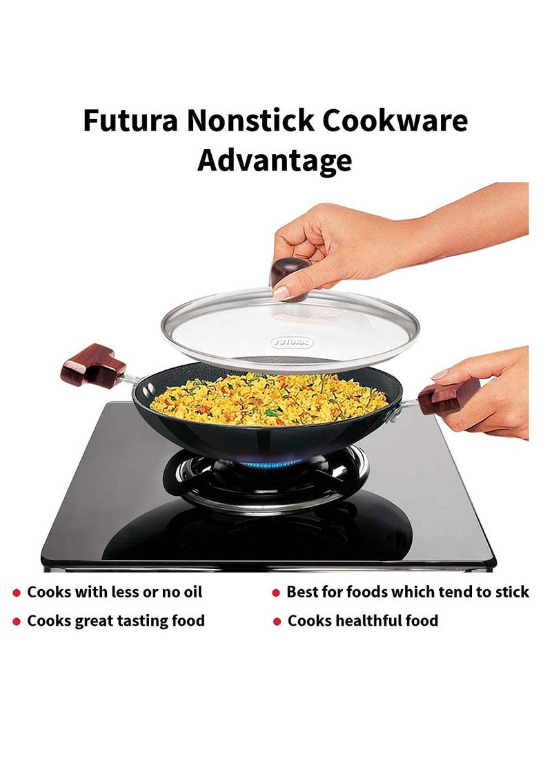 FUTURA FUTURA Hawkins 0.9 Litre Breakfast Pan with Glass Lid, Nonstick Cookware, Appachatty, Chetty Pan, Appam Patra, Round Bottom Kadai, Black (NBFP09G) - 217 mm  - Image 4