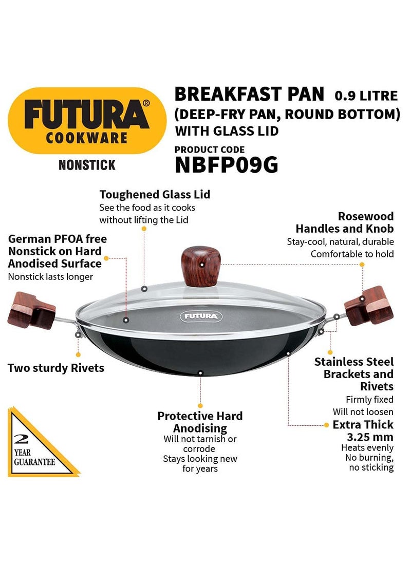 FUTURA FUTURA Hawkins 0.9 Litre Breakfast Pan with Glass Lid, Nonstick Cookware, Appachatty, Chetty Pan, Appam Patra, Round Bottom Kadai, Black (NBFP09G) - 217 mm  - Image 2