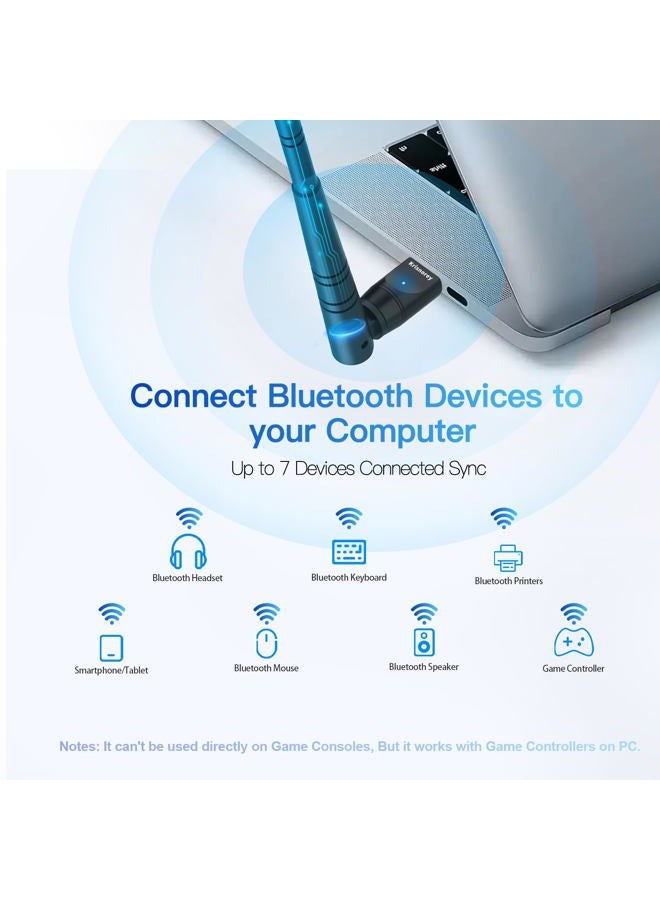Krisnorey Long Range Upgraded Bluetooth 5.4 Adapter for PC, 5dBi High Gain Wireless USB Dongle for Windows 11/10/8.1/7 Laptop Linux Desktop, Plug & Pair Keyboard Mice Headphone Speaker Game Controller - Image 2