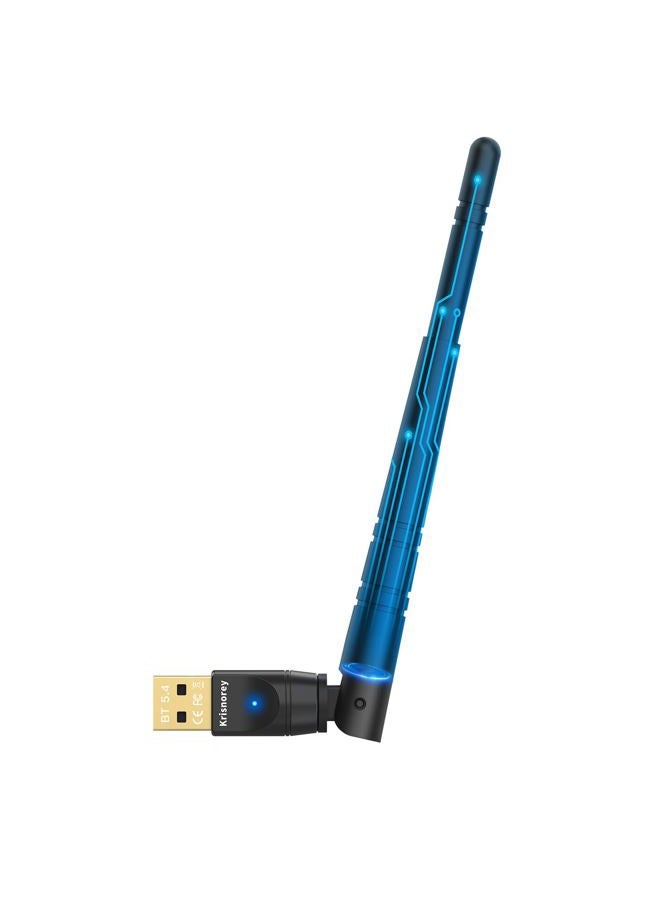 Krisnorey Long Range Upgraded Bluetooth 5.4 Adapter for PC, 5dBi High Gain Wireless USB Dongle for Windows 11/10/8.1/7 Laptop Linux Desktop, Plug & Pair Keyboard Mice Headphone Speaker Game Controller - Image 1