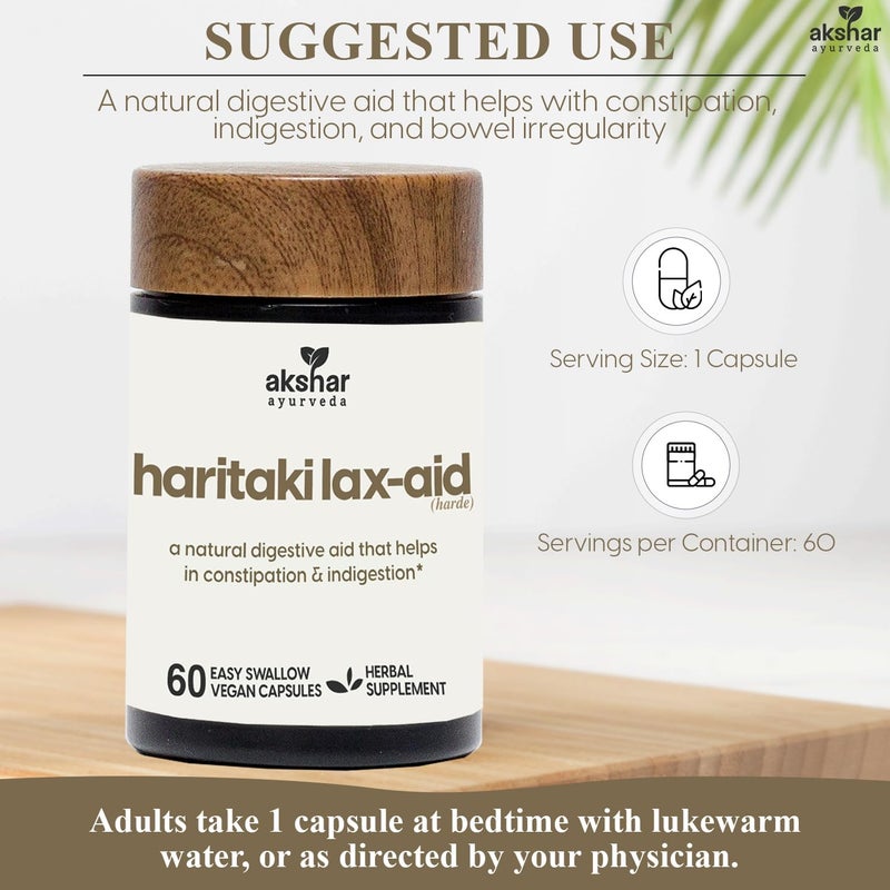 AKSHAR Ayurveda  Haritaki Lax Aid Capsules for Natural Constipation Relief  Indigestion Support  Plant Based Digestive Aid for Regularity  Gentle Rejuvenation  Vegan Cruelty Free 60 Count - Image 5