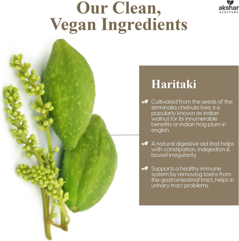 AKSHAR Ayurveda  Haritaki Lax Aid Capsules for Natural Constipation Relief  Indigestion Support  Plant Based Digestive Aid for Regularity  Gentle Rejuvenation  Vegan Cruelty Free 60 Count - Image 4