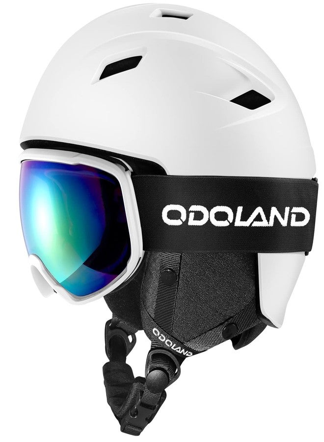 Odoland Ski Helmet and Goggles Set for Adults & Youth, Snowboard Helmet with Goggles - Shockproof Winter Sports Helmet with Protective Shell for Men, Women & Teens,White,L - Image 1