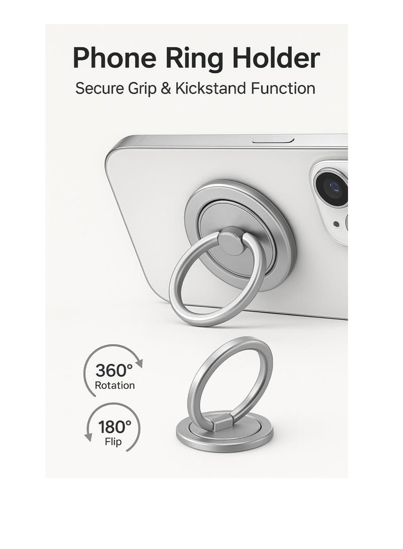 Magnetic Metal Ring Holder For iPhone Stylish And Secure Finger Grip Stand Compatible With iPhone 12 13 14 15 16 Series Pro Pro Max Mini Easy To Attach Holder Made For MagSafe Accessory Silver - Image 5