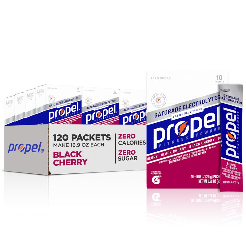 Propel Electrolyte Enhanced Water Drink Mix Powder Packets, Black Cherry, Zero Calorie & Zero Sugar Hydration with Electrolytes and Vitamins C & E (120 Packets) - Image 1